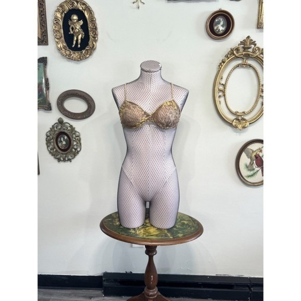 Victoria's Secret Vintage Y2K Gold Mesh Animal Print Bra‎ 36B